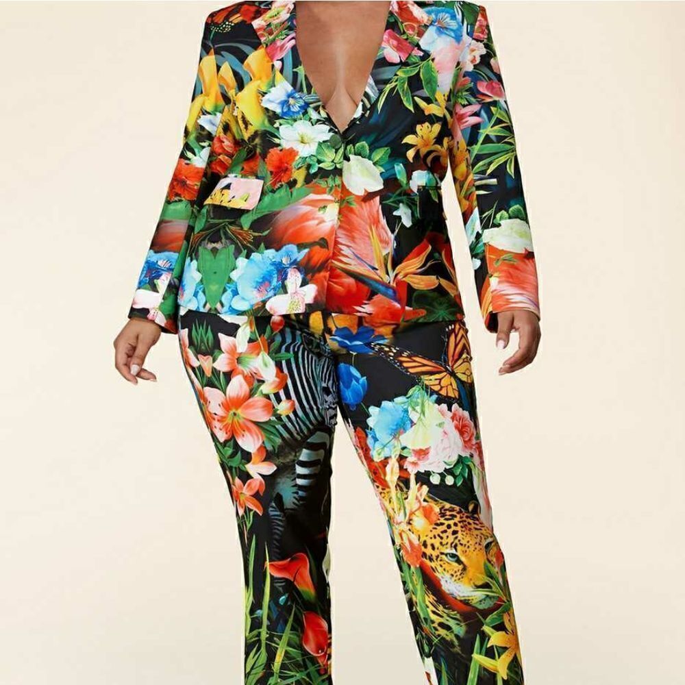 New L’atise Plus Size Forest Print Pantsuit Set - Picture 2 of 11